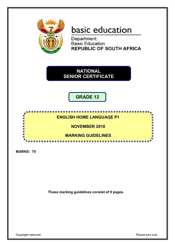 English Hl P1 Memo Gr12
