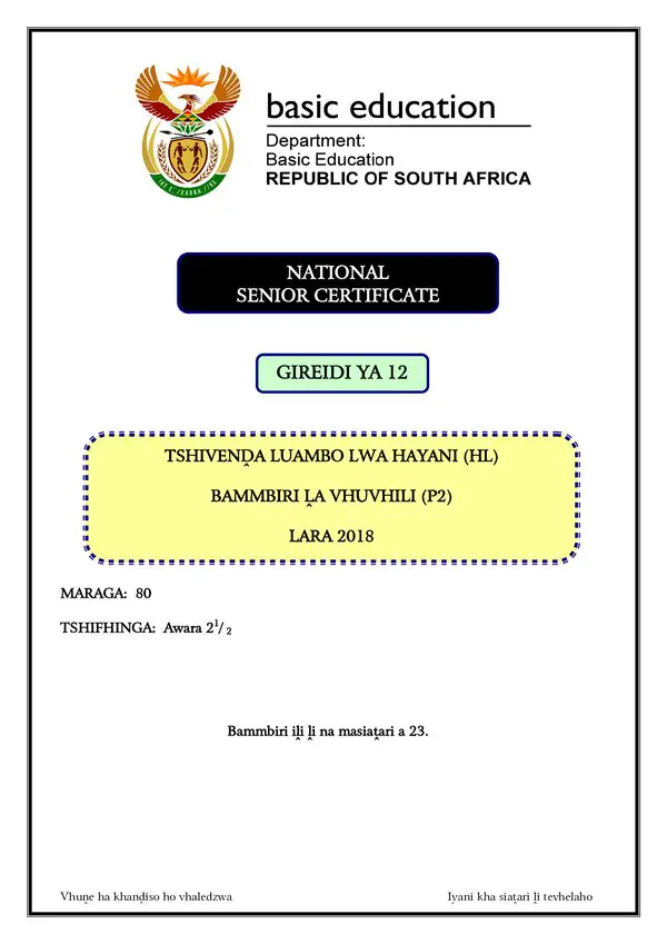 Tshivenda Hl P2 Gr12