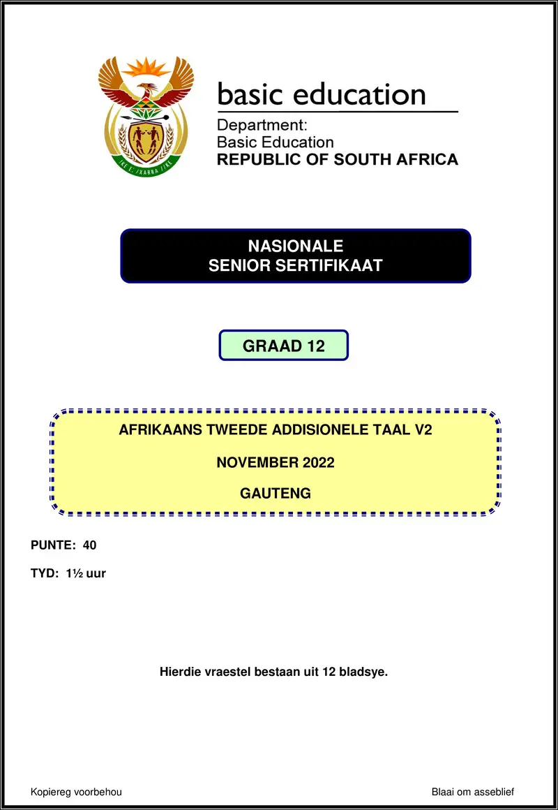 Afrikaans Sal P2 Nov 2022 Gauteng Gr12