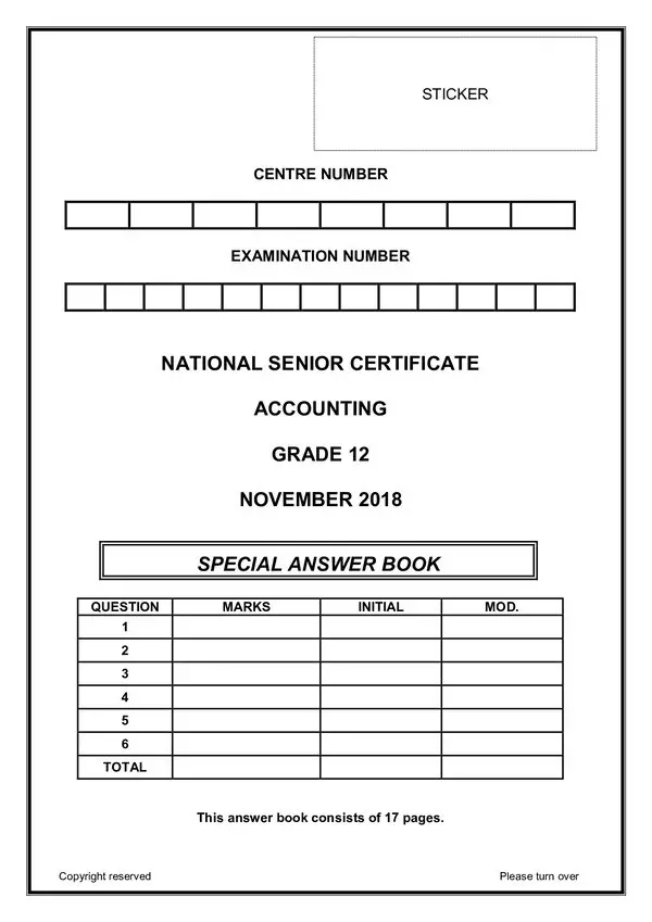 Grade 12 English past paper 2016 – Paper 1 Answer Book (English) gr12