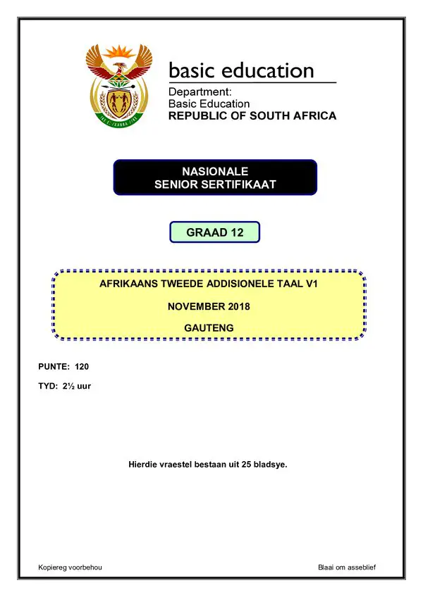 Afrikaans Sal P1 (Gauteng) Gr12