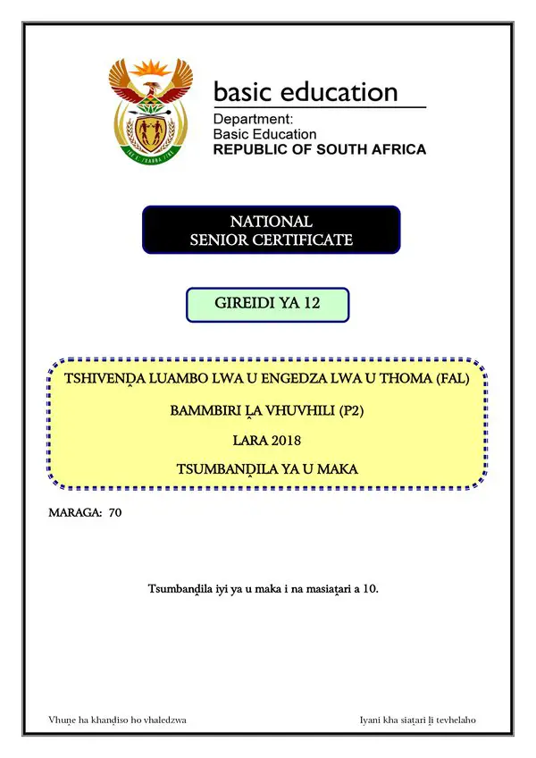 Tshivenda Fal P2 Memo Gr12