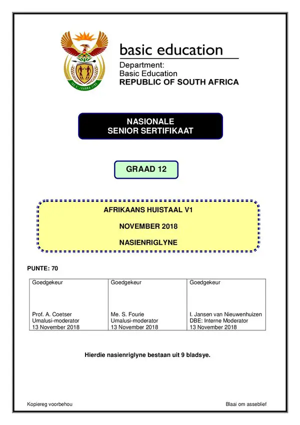 Afrikaans Hl P1 Memo Gr12