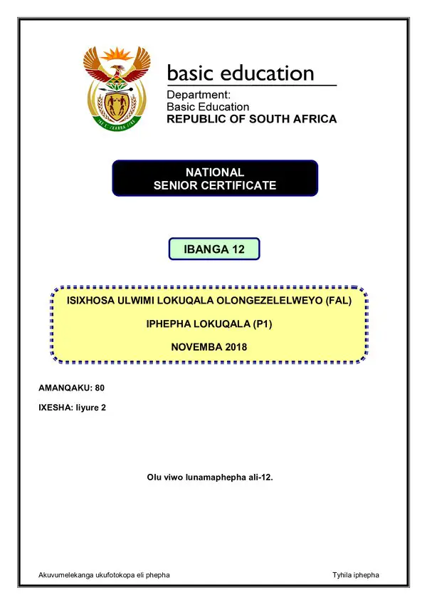 Isixhosa Fal P1 Gr12