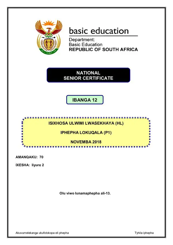 Isixhosa Hl P1 Gr12