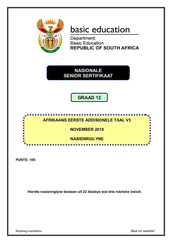 Afrikaans Fal P3 Memo Gr12