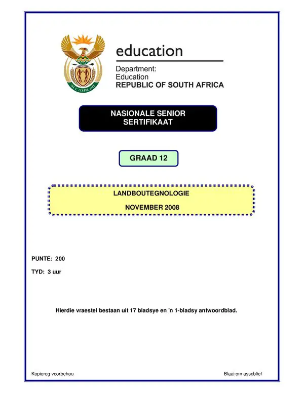 Agricultural Technology P1 Afrikaans Gr12
