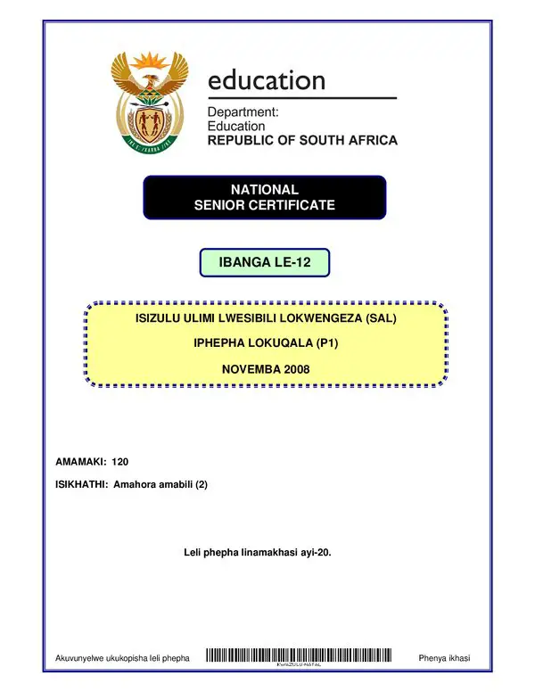 Isizulu Sal P1 (Kwa Zulu Natal) Gr12