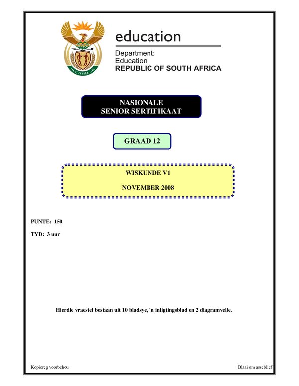 Mathematics P1 Afrikaans Gr12