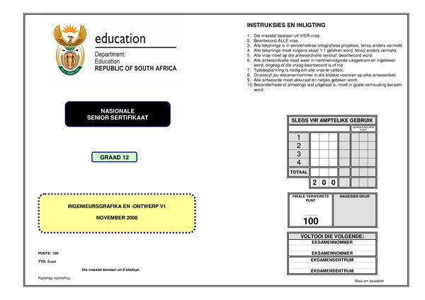 Engineering Graphics And Design P1 Afrikaans Gr12