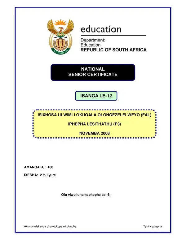 Isxhosa Fal P3 Gr12