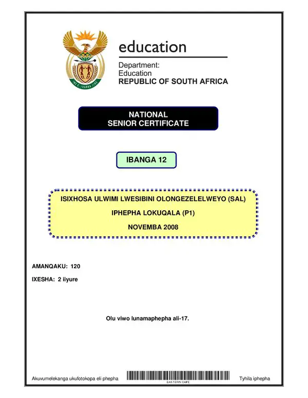 Isxhosa Sal P1 (Eastern Cape) Gr12