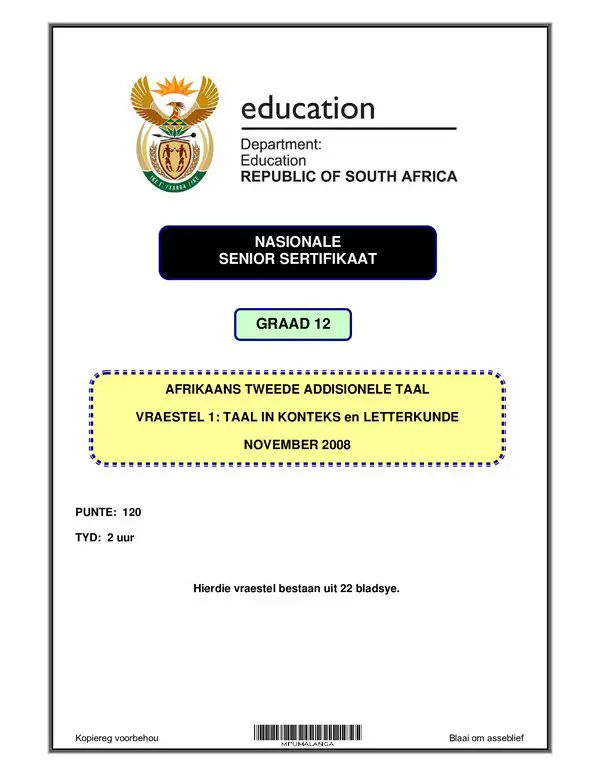 Afrikaans Sal P1 (Mpumalanga) Gr12