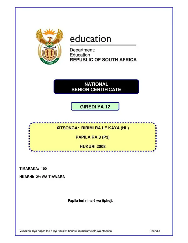 Xitsonga Hl P3 Gr12