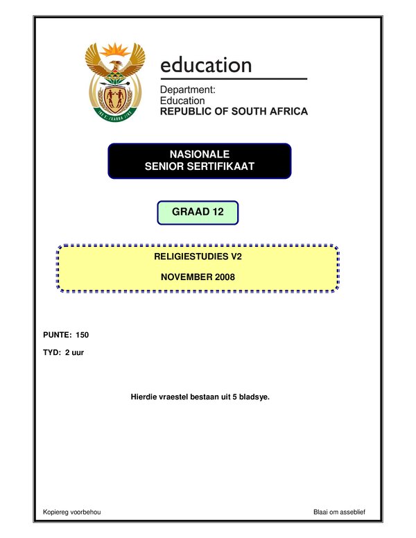 Religious Studies P2 Afrikaans Gr12