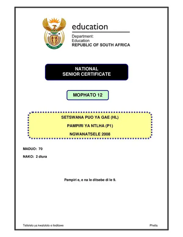 Setswana Hl P1 Gr12