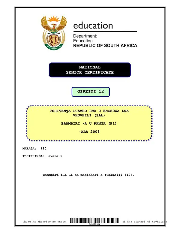 Tshivenda Sal P1 (Gauteng) Gr12