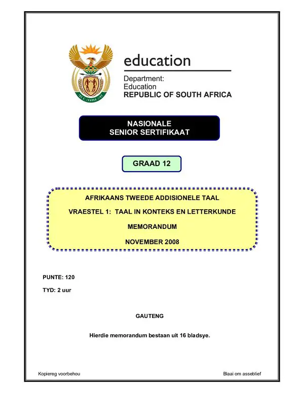 Afrikaans Sal P1 (Gauteng) Memo Gr12