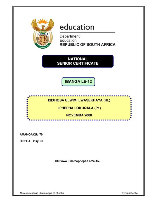 Isxhosa Hl P1 Gr12