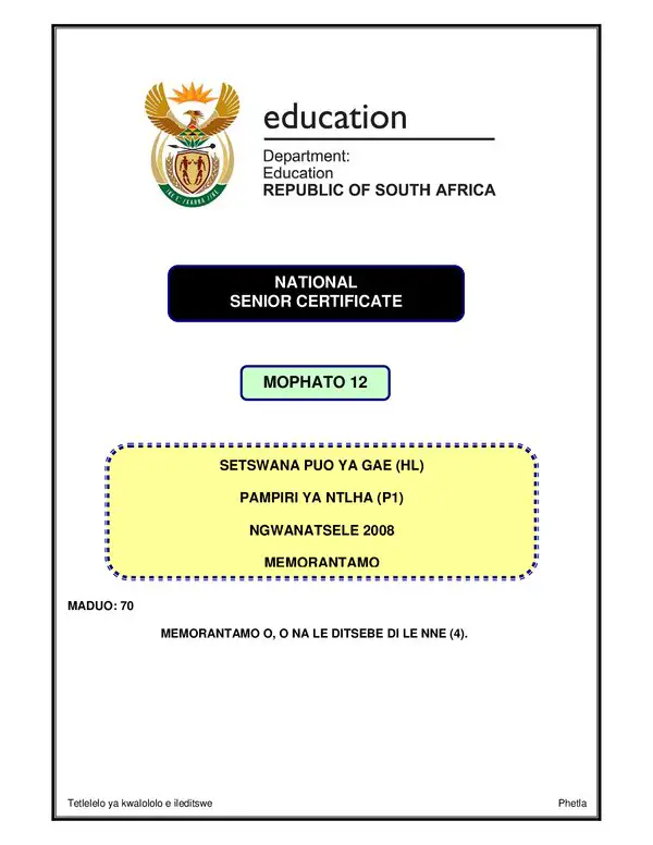 Setswana Hl P1 Memo Gr12
