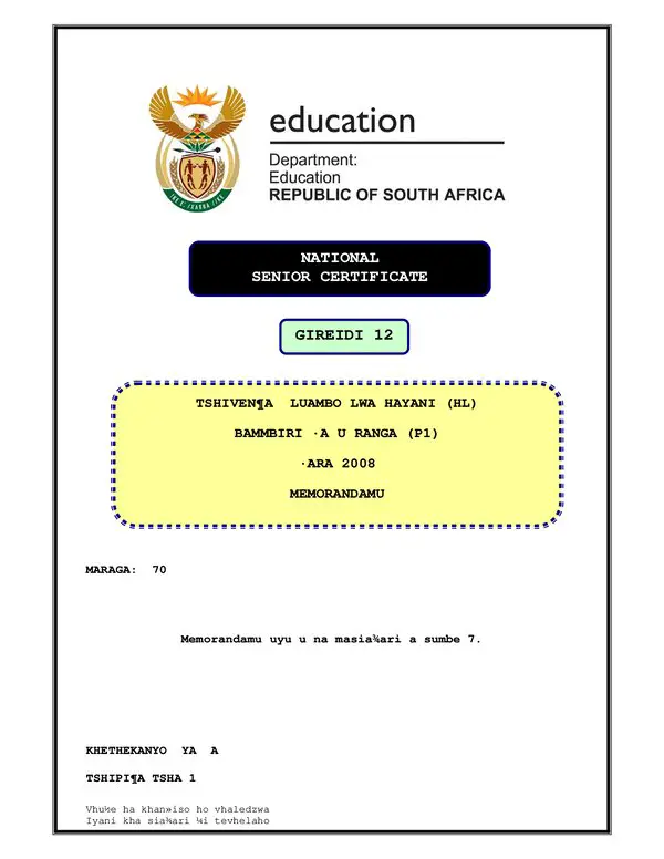 Tshivenda Hl P1 Memo Gr12