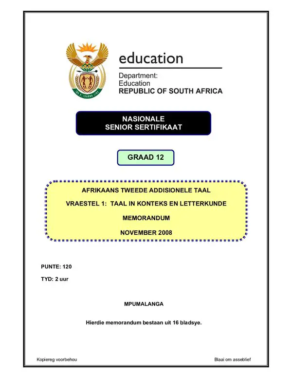 Afrikaans Sal P1 (Mpumalanga) Memo Gr12