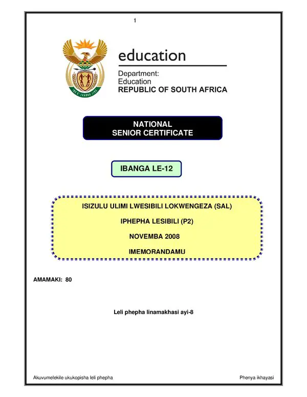 Isizulu Sal P2 Memo Gr12