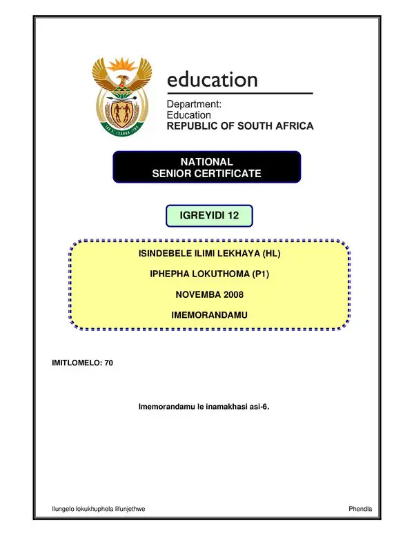 Isindebele Hl P1 Memo Gr12