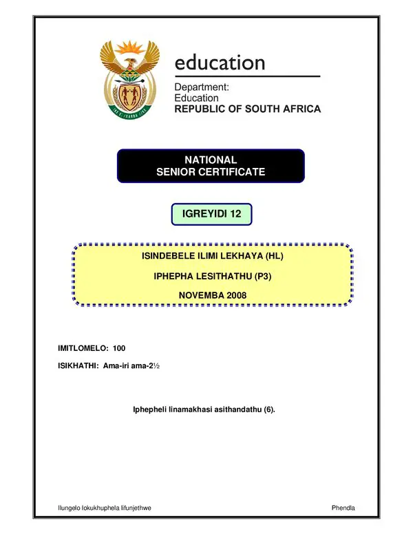Isindebele Hl P3 Gr12