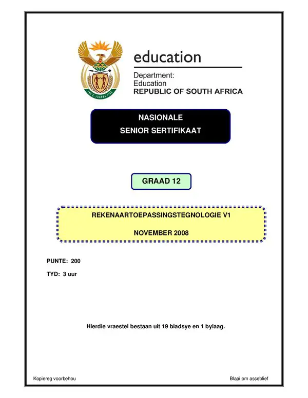 Computer Applications Technology P1 Afrikaans Gr12
