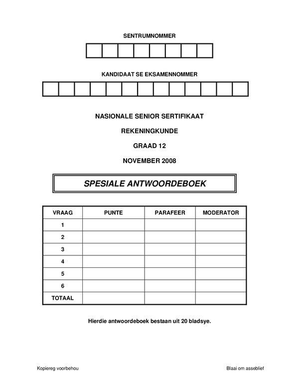 Accounting Afrikaans Answer Book Gr12
