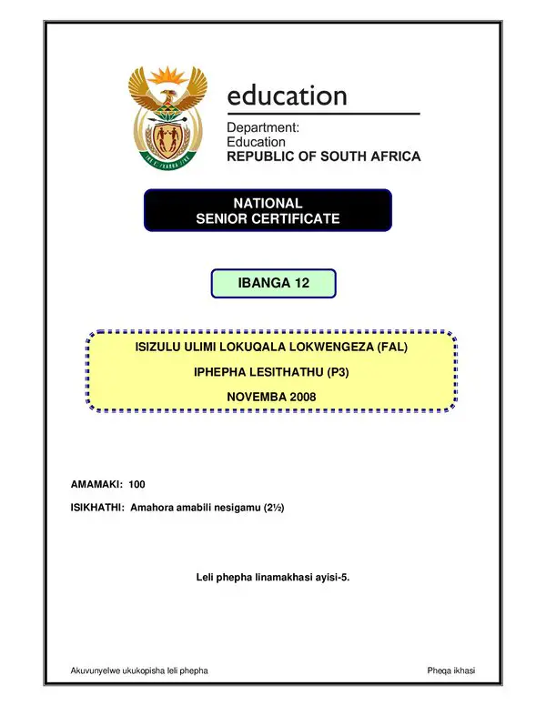 Isizulu Fal P3 Gr12