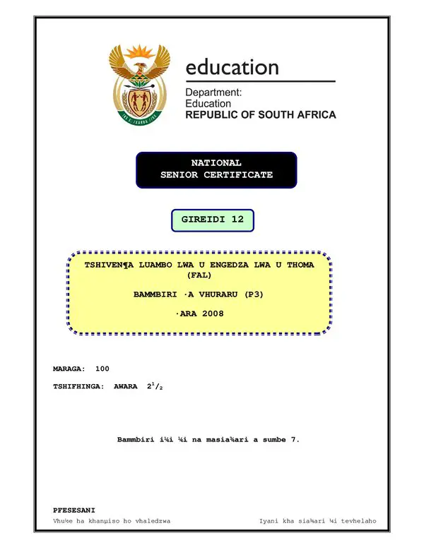Tshivenda Fal P3 Gr12