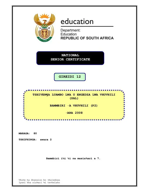 Tshivenda Sal P2 Gr12
