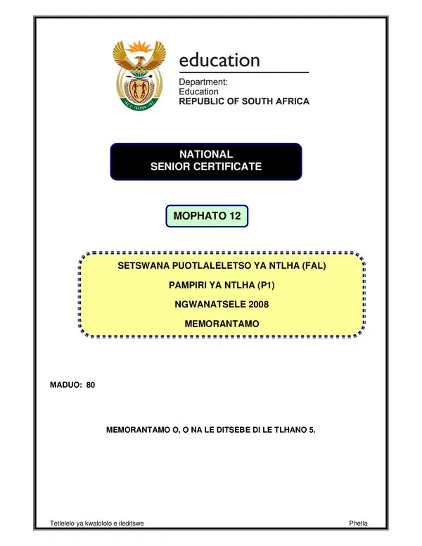 Sesotho Fal P1 Memo Gr12