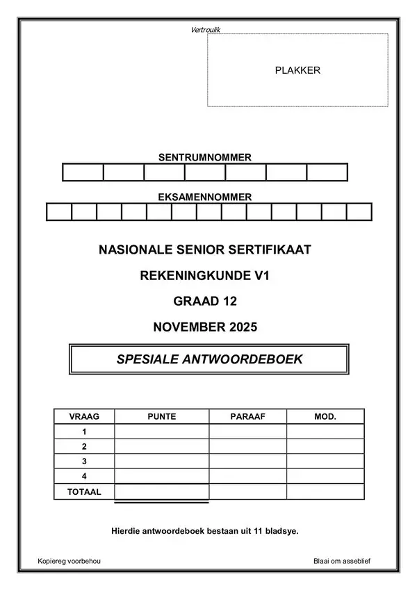 Paper 1 Answer Book (Afrikaans) Gr12