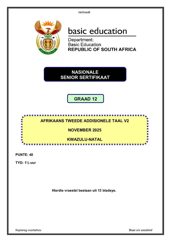 Afrikaans Sal P2 (Kwazulu Natal) Gr12