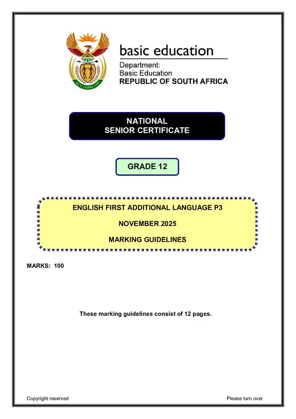 Grade 12 English past paper 2021 – English FAL P3 memo gr12