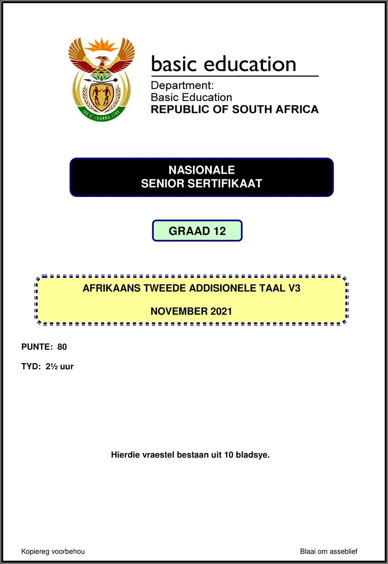 Afrikaans Sal P3 Nov 2021 Gr12