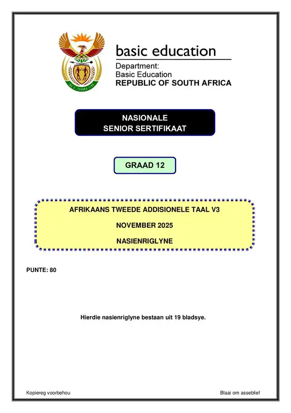 Afrikaans Sal P3 Memo Gr12