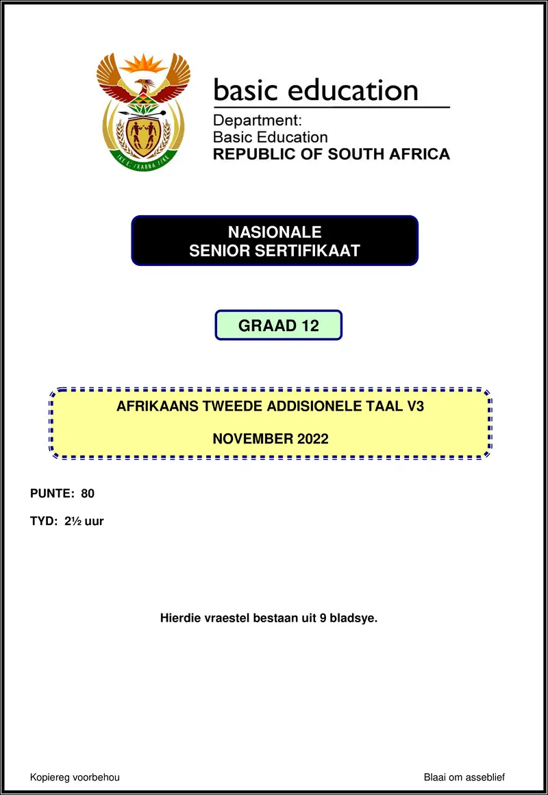 Afrikaans Sal P3 Nov 2022 Gr12