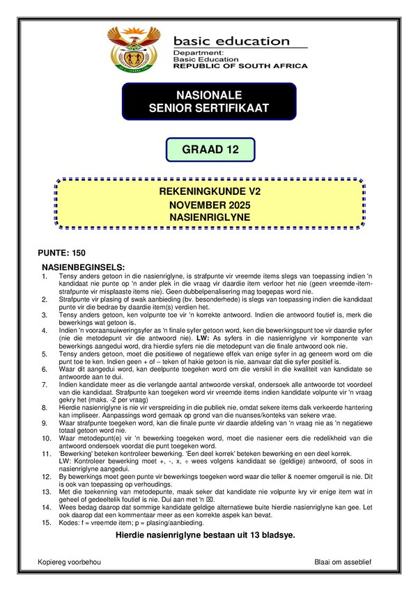 Grade 12 Afrikaans past paper 2025 – Memo 2 (Afrikaans) gr12