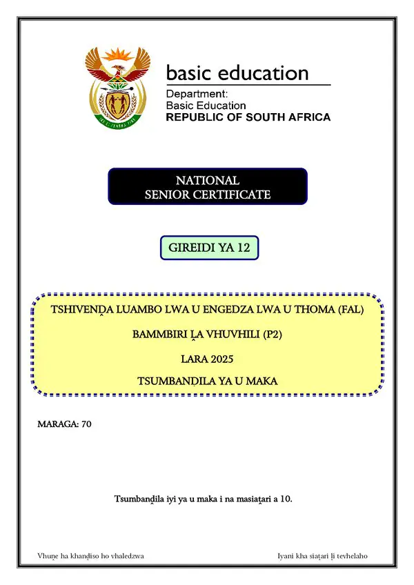 Tshivenda Fal P2 Memo Gr12