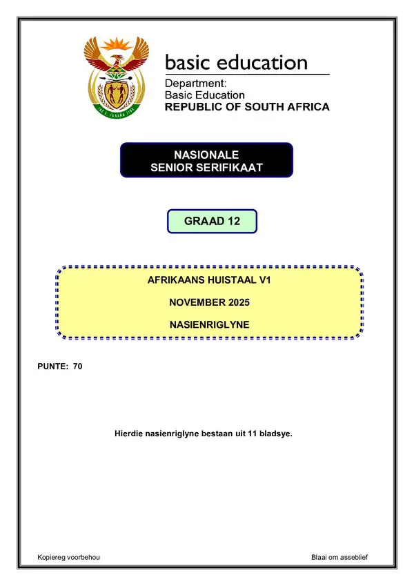 Afrikaans Hl P1 Memo Gr12