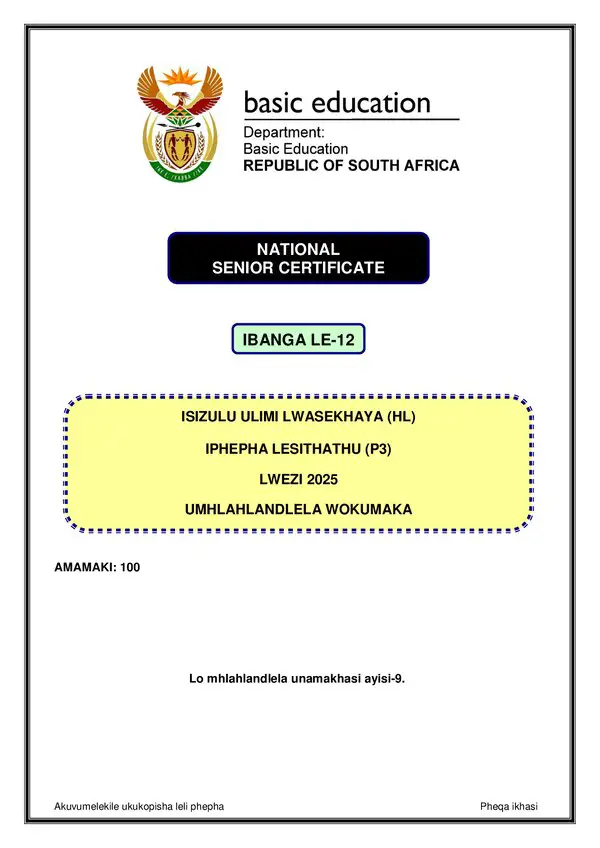 Isizulu Hl P3 Memo Gr12
