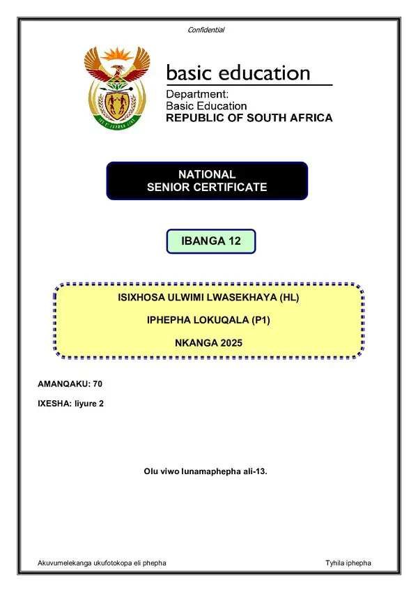 Isixhosa Hl P1 Gr12