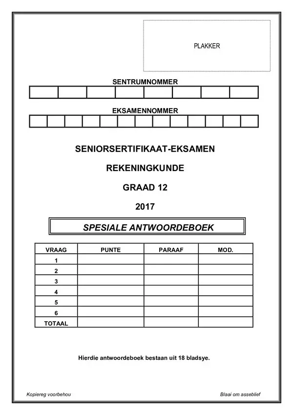 Paper 1 Answer Book (Afrikaans) Gr12