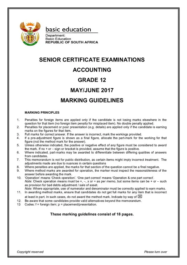 Grade 12 English past paper 2017 – Memo 1 (English) gr12