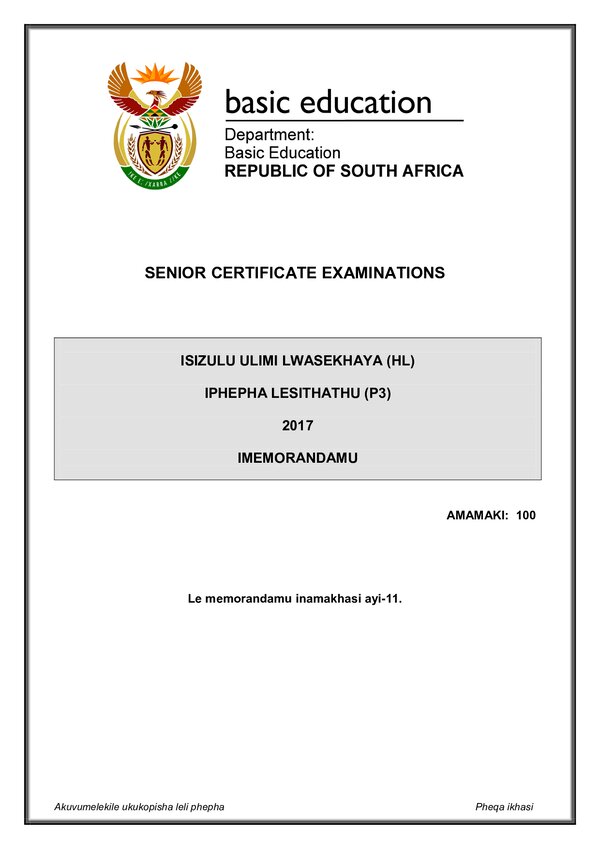 Isizulu Hl P3 Memo Gr12