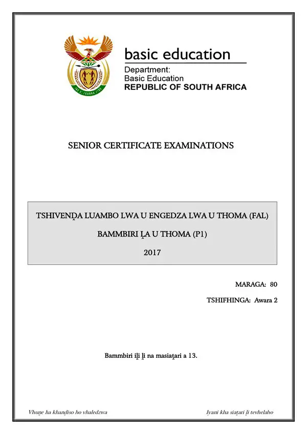 Tshivenda Fal P1 Gr12